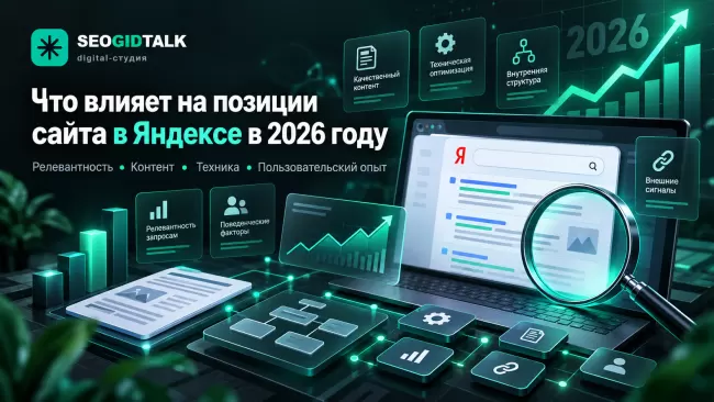 Что влияет на позиции сайта в Яндексе в 2026 году: релевантность, контент, поведенческие сигналы, индексация и техническое SEO. Примеры и план улучшений.